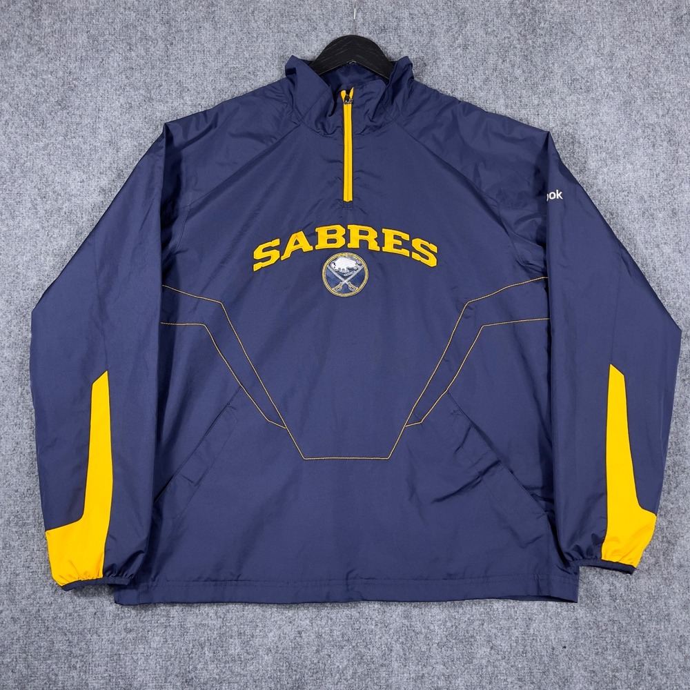 Buffalo Sabres Reebok Windbreaker Mens Medium Navy Blue NHL Quarter Zip Jacket